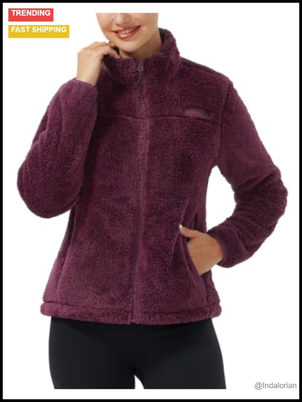 Women's Fuzzy Fleece Full Zip Jacket Lightweight Warm Soft Coat